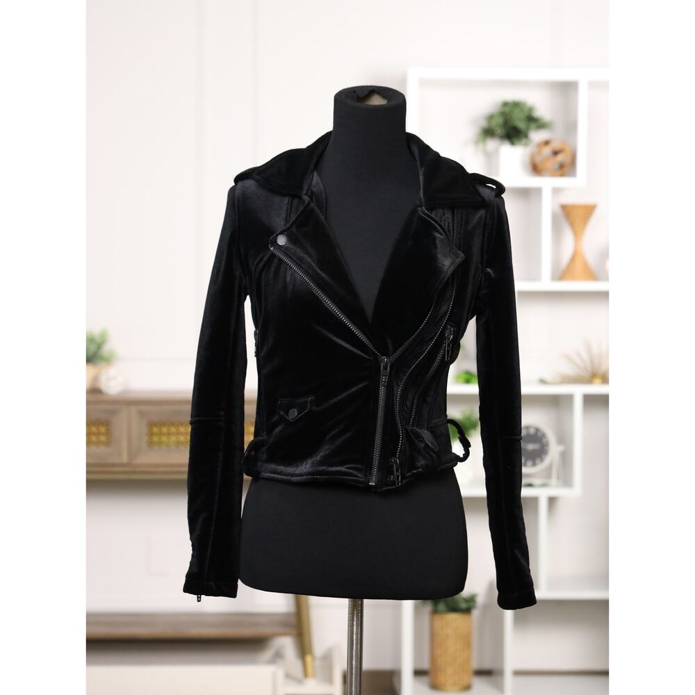 Edgy Luxe Rare BLANKNYC Nailed It Black Velvet Moto Jacket Night Out XS Sold Out - Picture 3 of 13